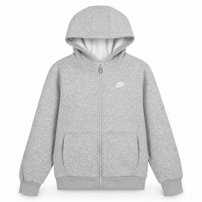 Front view of Nike boys’ grey full zip fleece hoodie size 146cm regular fit