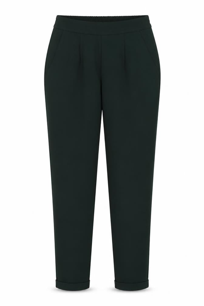 Front view of Jacqueline de Yong Women’s Green Tapered Elastic Waist Trousers, size S