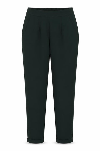 Front view of Jacqueline de Yong Women’s Green Tapered Elastic Waist Trousers, size S
