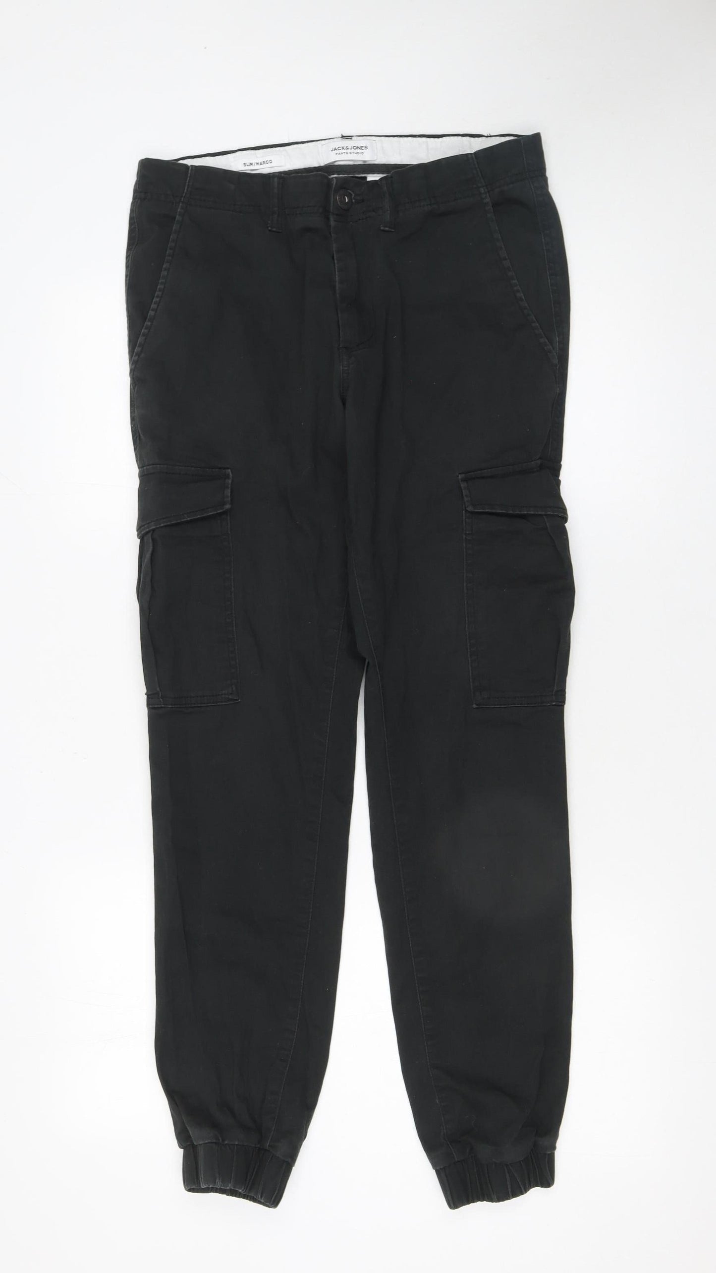 Mens UK Size M JACK & JONES Slim Fit Cargo Black Trousers
