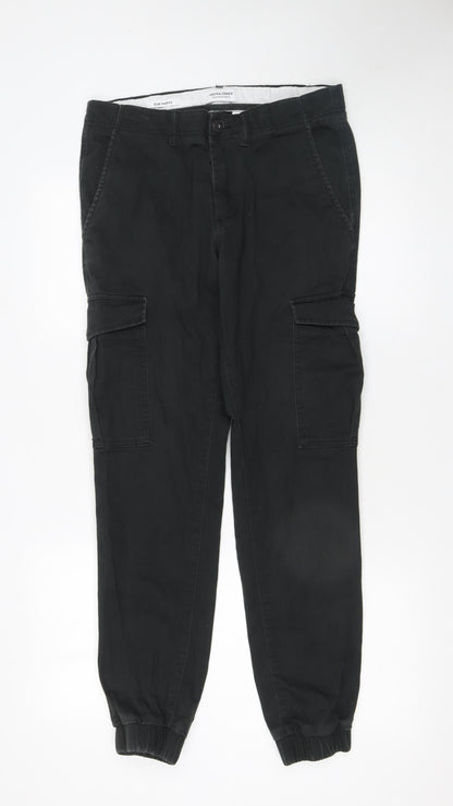 Mens UK Size M JACK & JONES Slim Fit Cargo Black Trousers