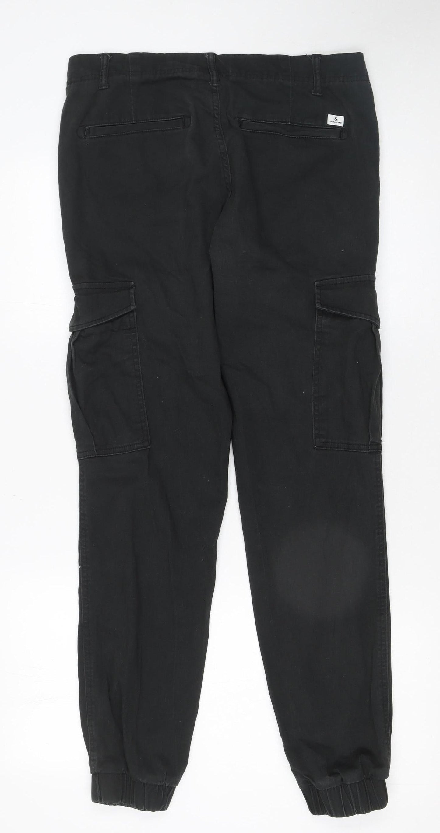 Mens UK Size M JACK & JONES Slim Fit Cargo Black Trousers