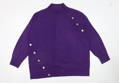Next Women’s Purple Mock Neck Button Detail Jumper Size L