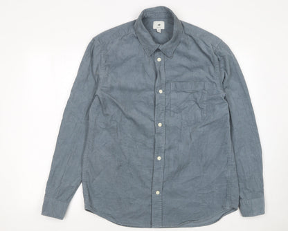 H&M Men's Blue Regular Fit Long Sleeve Cotton Button-Up Shirt M