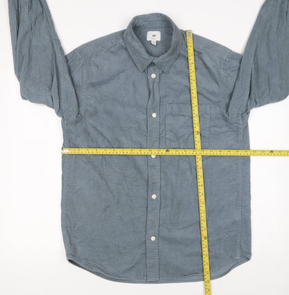 H&M Men's Blue Regular Fit Long Sleeve Cotton Button-Up Shirt M