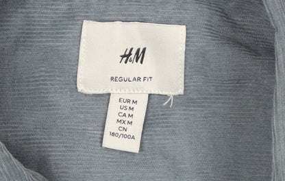 H&M Men's Blue Regular Fit Long Sleeve Cotton Button-Up Shirt M