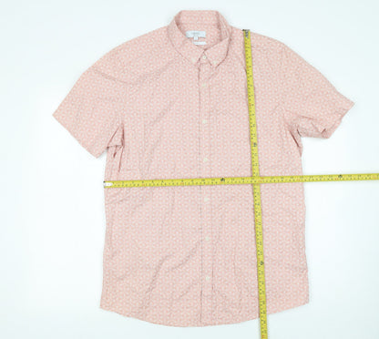Next Men's Pink Geometric Button-Up Short Sleeve Shirt L