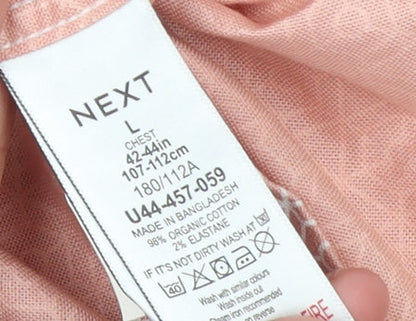 Next Men's Pink Geometric Button-Up Short Sleeve Shirt L