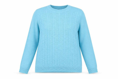 Bonmarché Women Blue Cable-Knit Long Sleeve Crew Neck Jumper L
