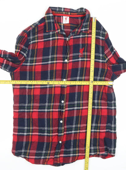 LFC Mens Red Blue Flannel Plaid Long Sleeve Button-Up Shirt Size L