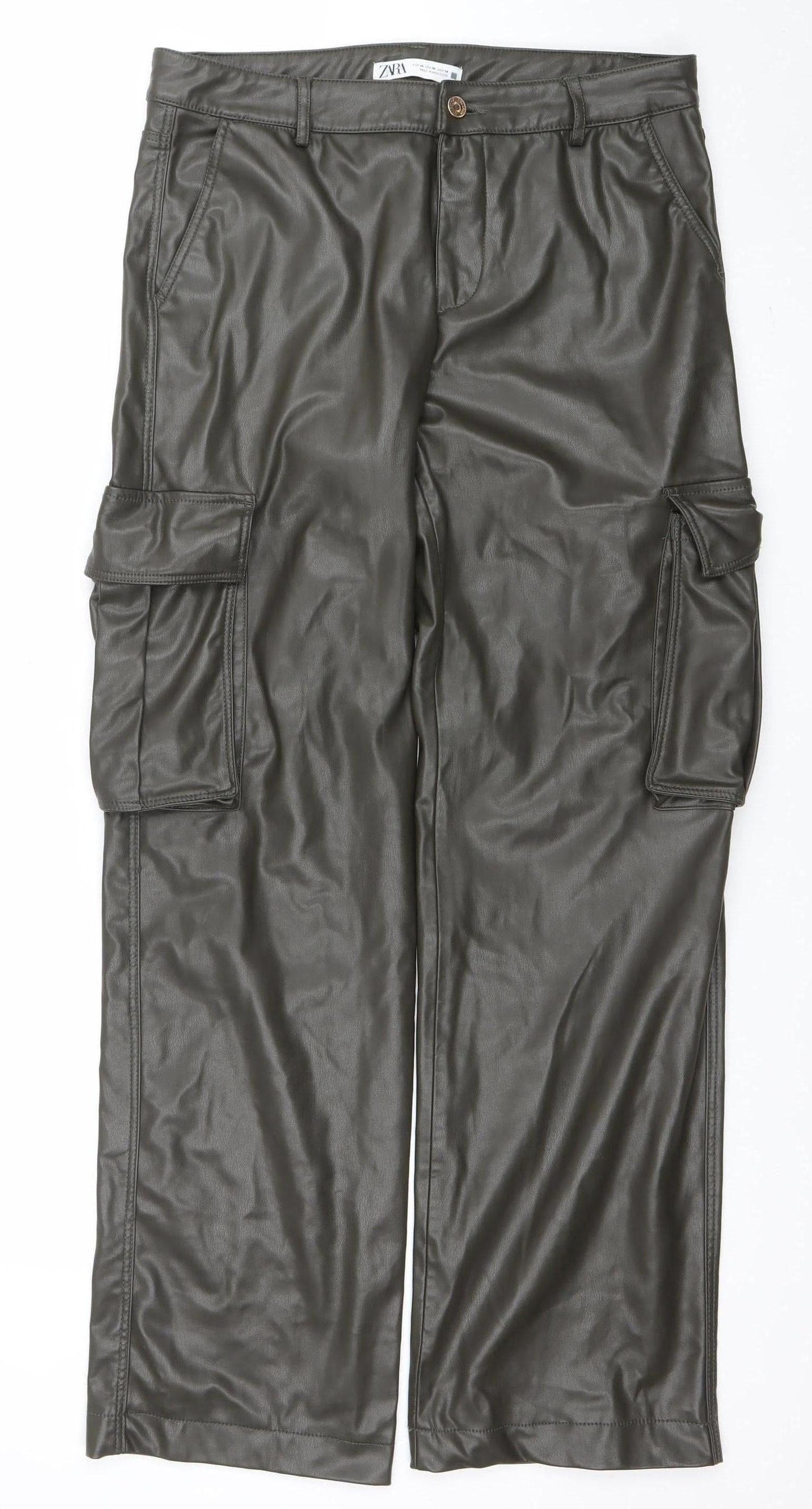 Womens UK Size 12 Zara Regular Fit Cargo Brown Trousers