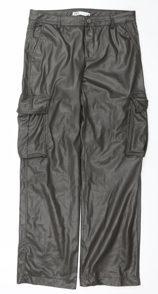 Womens UK Size 12 Zara Regular Fit Cargo Brown Trousers
