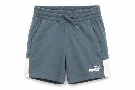 Front view of Puma boys’ blue athletic shorts 9-10 years drawstring elastic waist