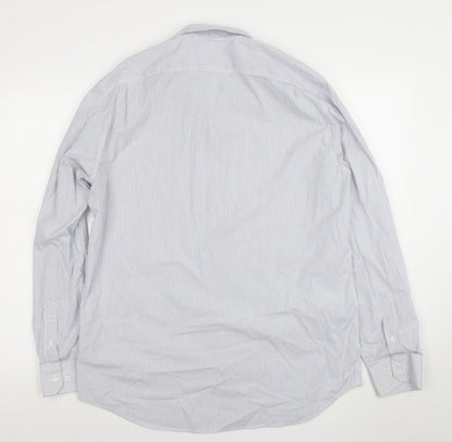 GAP Men's Blue Striped Non-Iron Stretch Cotton Long Sleeve Shirt L