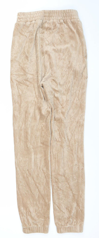 H&M Women Beige XS Velour Jogger Trousers Elastic Waist Soft Lined