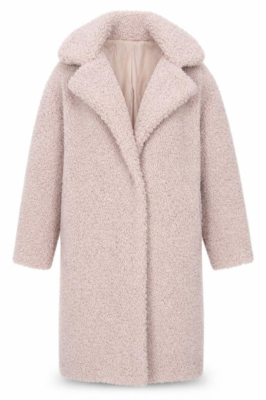 Front view of Gallery Women’s Pink Long Teddy Fleece Overcoat, size UK 8