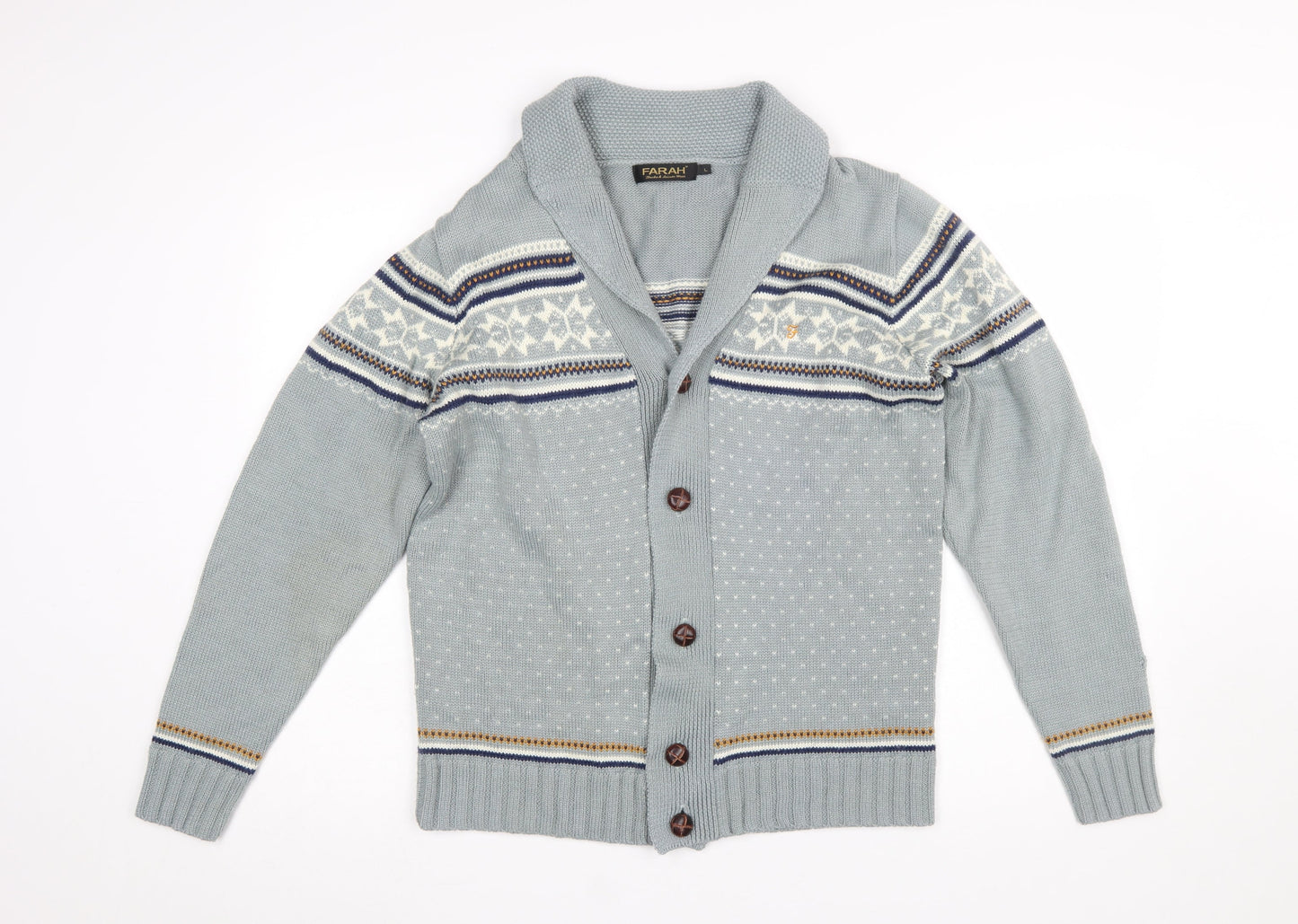 Mens UK Size L Farah Grey Cardigan Jumper
