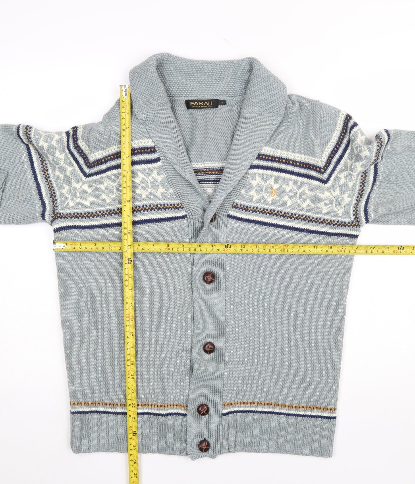 Mens UK Size L Farah Grey Cardigan Jumper