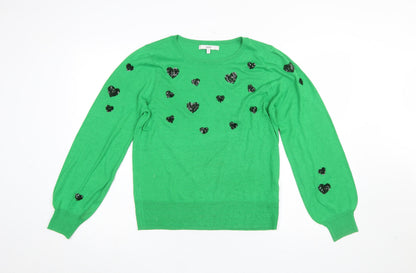 Next Women's Green Heart Sequin Crew Neck Pullover Jumper Size M