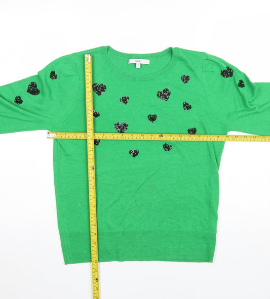 Next Women's Green Heart Sequin Crew Neck Pullover Jumper Size M