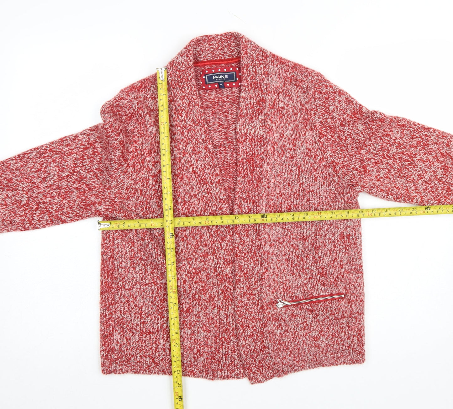 Womens UK Size 16 Maine New England Red Cardigan Jumper