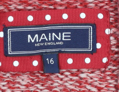 Womens UK Size 16 Maine New England Red Cardigan Jumper