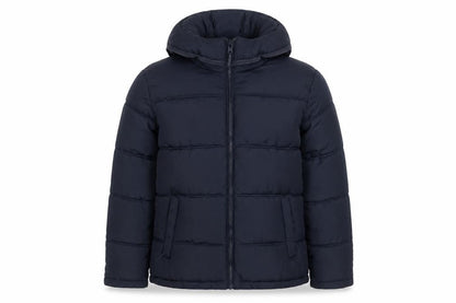 Front view of Grand & Hills boys’ blue 12-13 years hooded puffer jacket