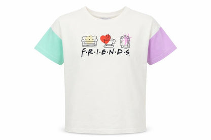Front view of Primark girls’ multicoloured friends graphic short sleeve t-shirt 8-9 years