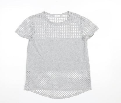 Zara Women Grey Mesh Panel Short Sleeve T-Shirt Size S
