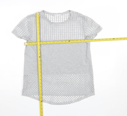 Zara Women Grey Mesh Panel Short Sleeve T-Shirt Size S