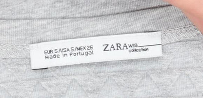 Zara Women Grey Mesh Panel Short Sleeve T-Shirt Size S