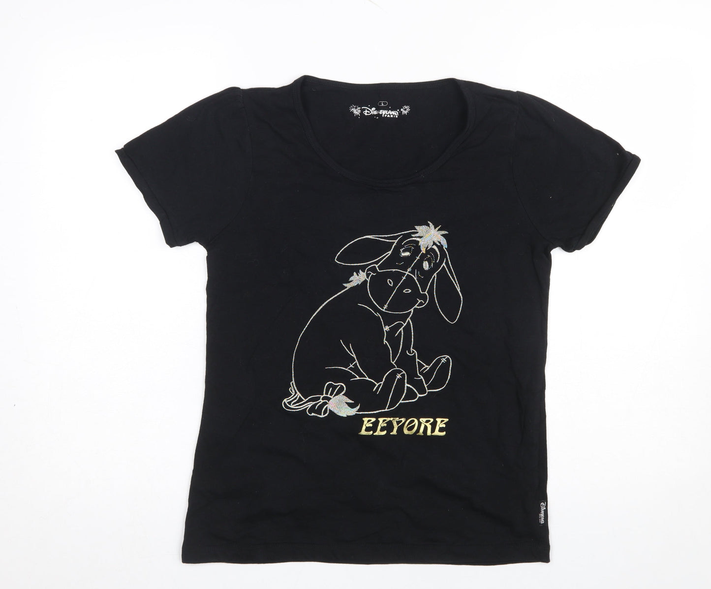 Girls UK Size L Disneyland Paris Black Graphic Print T-Shirt