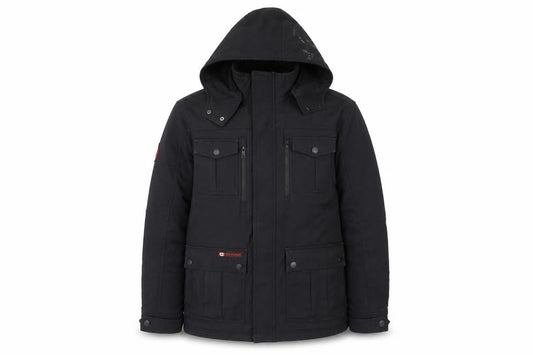 Front view of Canada Weathergear Men's Black L Parka Softshell Hooded Jacket