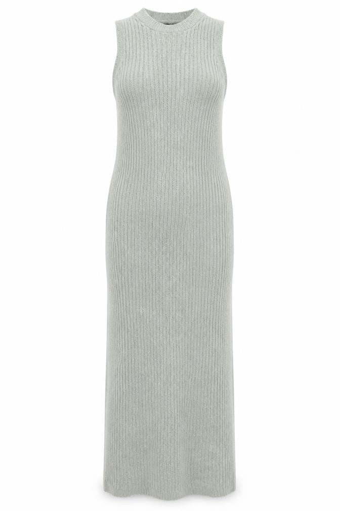 Front view of ASOS DESIGN Women’s Green Sleeveless Rib Knit Bodycon Midi Dress UK 8-10