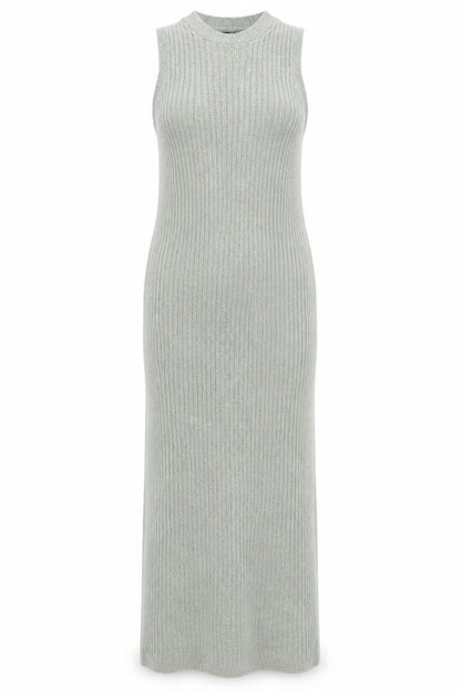 Front view of ASOS DESIGN Women’s Green Sleeveless Rib Knit Bodycon Midi Dress UK 8-10