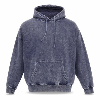 Front view of QED London unisex blue pullover hoodie one size fleece relaxed fit