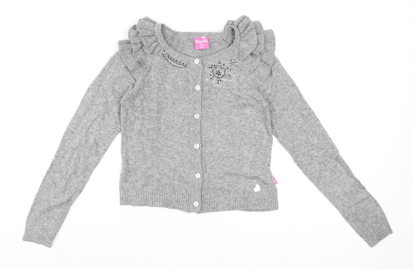 Girls UK Size 8 Years Pampolina Grey Cardigan Jumper