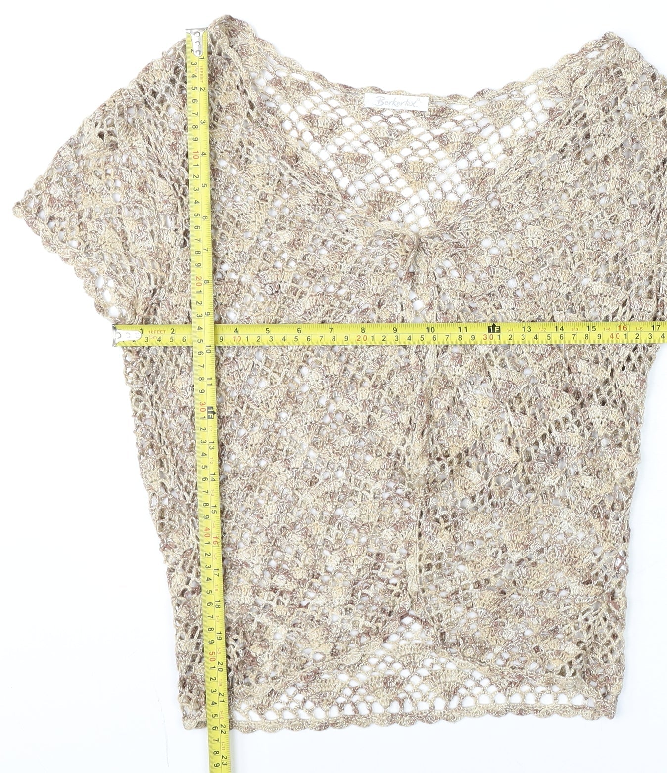 Womens UK Size 14 Berkertex Beige Cropped Blouse