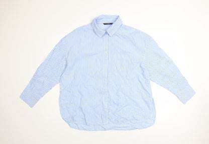 Dunnes Men Blue Striped Cotton Long Sleeve Regular Fit Shirt L
