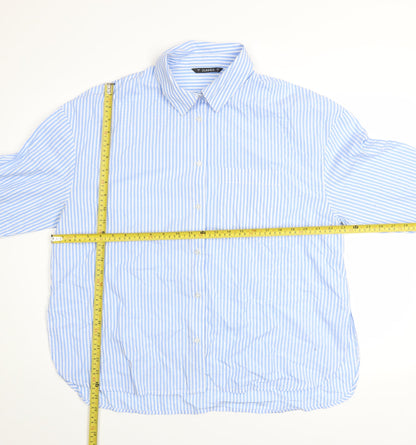 Dunnes Men Blue Striped Cotton Long Sleeve Regular Fit Shirt L