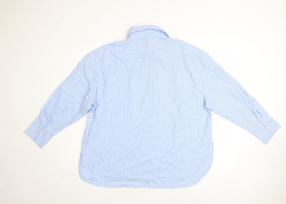 Dunnes Men Blue Striped Cotton Long Sleeve Regular Fit Shirt L