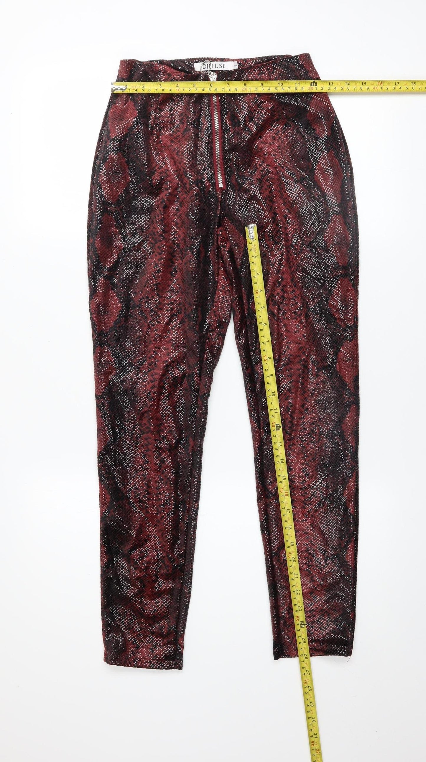 Diffuse Womens Red Snake Print Faux Leather Skinny Leggings Size 6