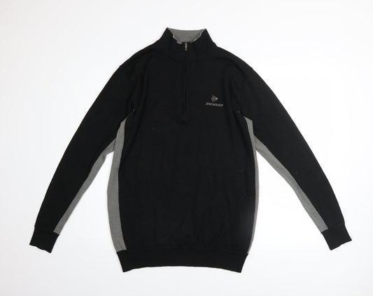 Mens UK Size M Dunlop Black 1/4 Zip Jumper