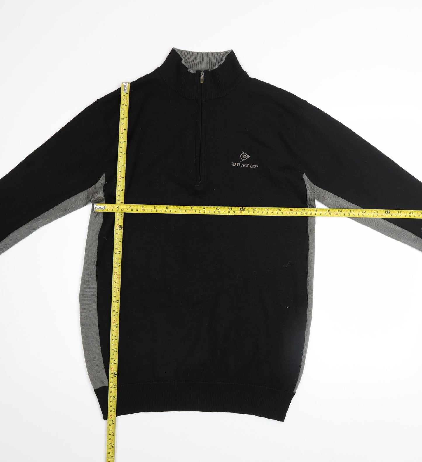 Mens UK Size M Dunlop Black 1/4 Zip Jumper