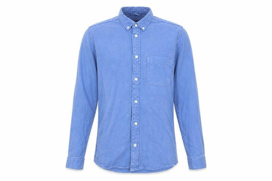 Zara Men Blue Cotton Button-Up Long Sleeve Casual Shirt Size S