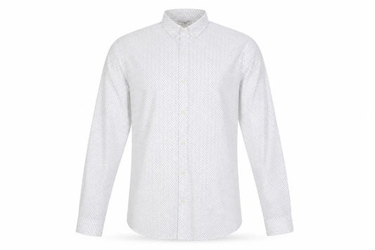 Jack & Jones Mens White Patterned Slim Fit Button-Up Shirt 2XL