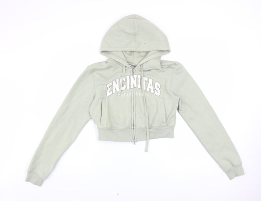 Womens UK Size S Bershka Green Full Zip Hoodie