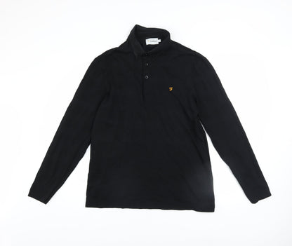Farah Men's Black Long Sleeve Button-Down Cotton Polo Shirt Size L