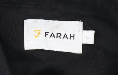 Farah Men's Black Long Sleeve Button-Down Cotton Polo Shirt Size L
