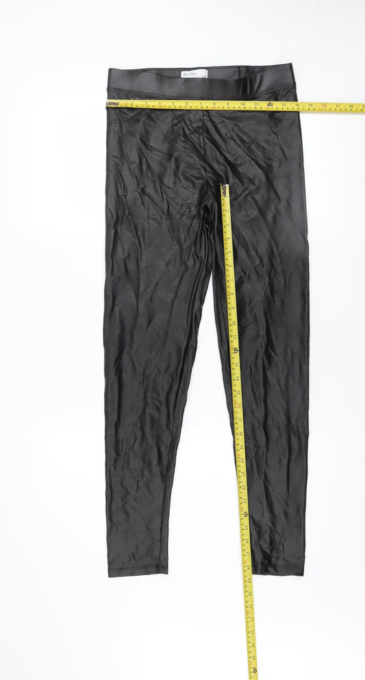 Womens UK Size M Bershka Slim Fit Leggings Black Trousers
